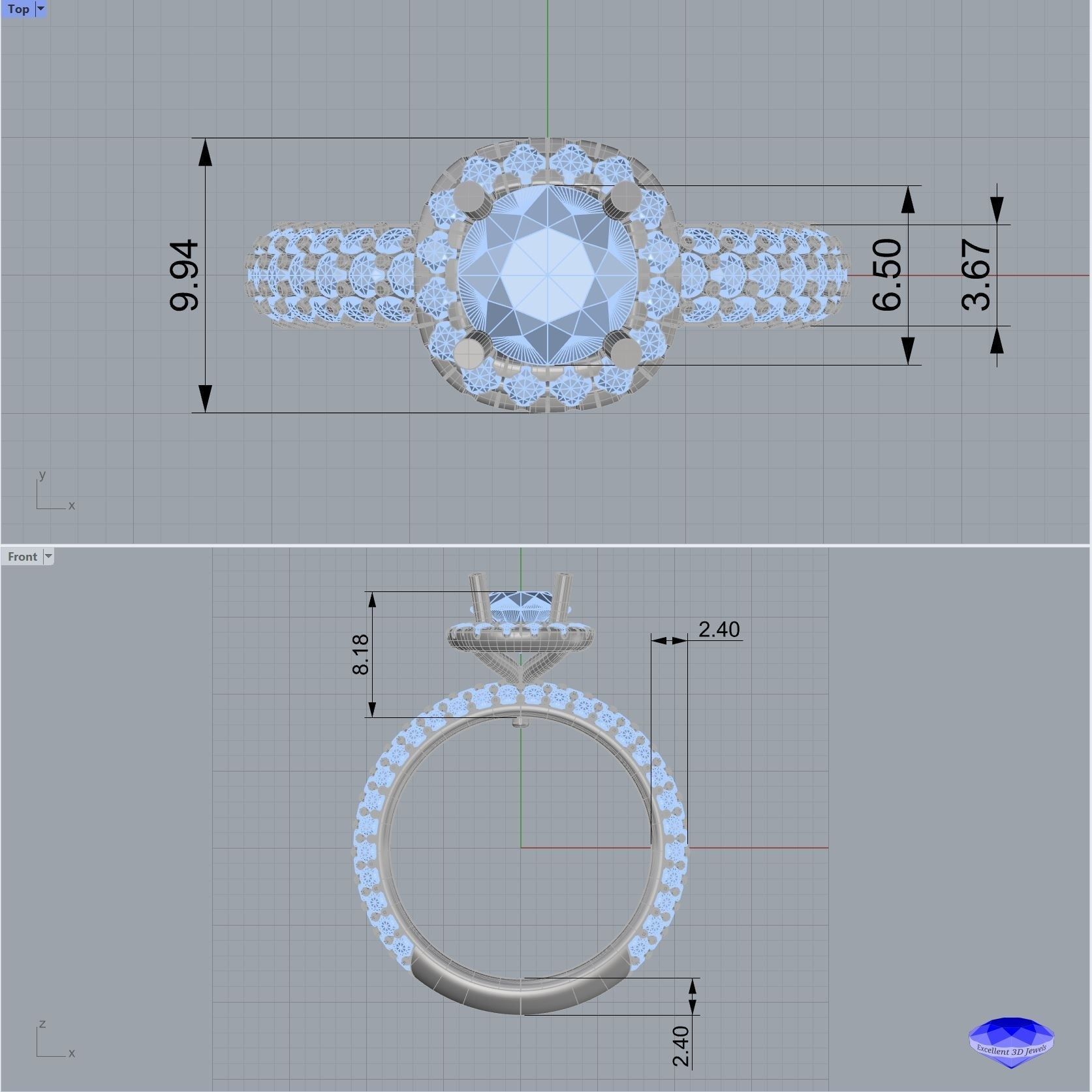 Cushion Halo Pave Engagement Ring  3D print model_5