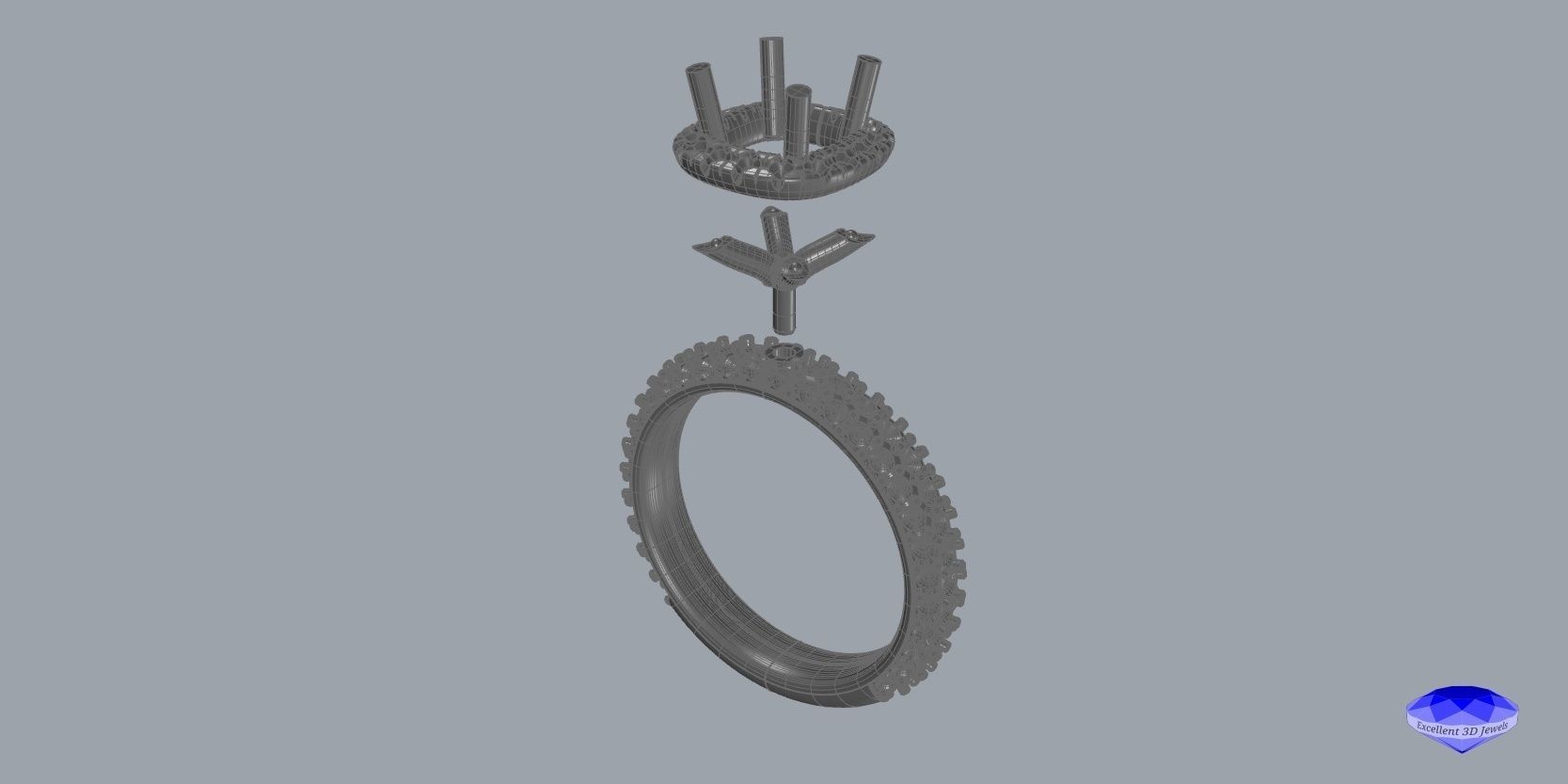Cushion Halo Pave Engagement Ring  3D print model_6