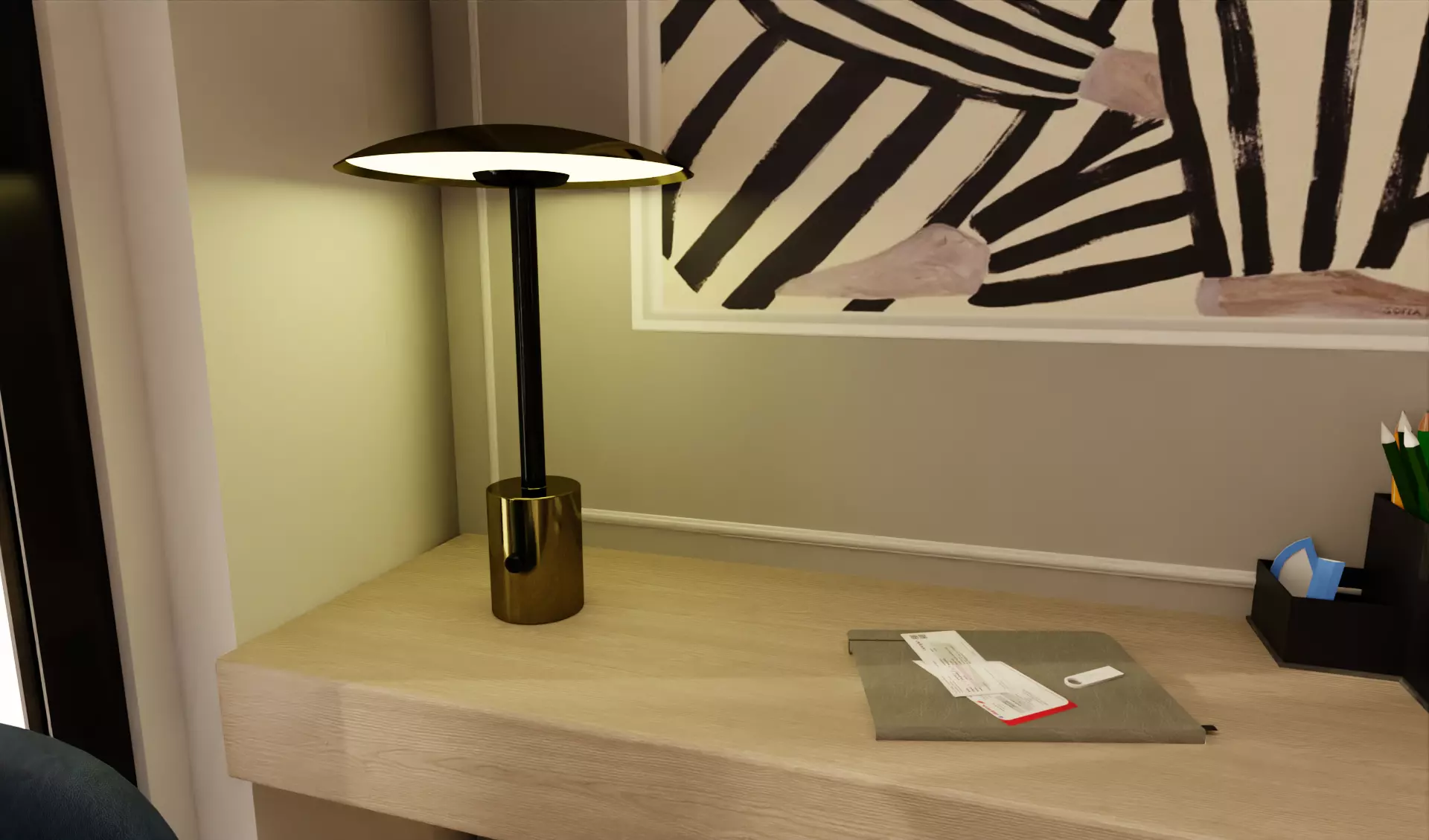 gold and black table lamp Free 3D model_0