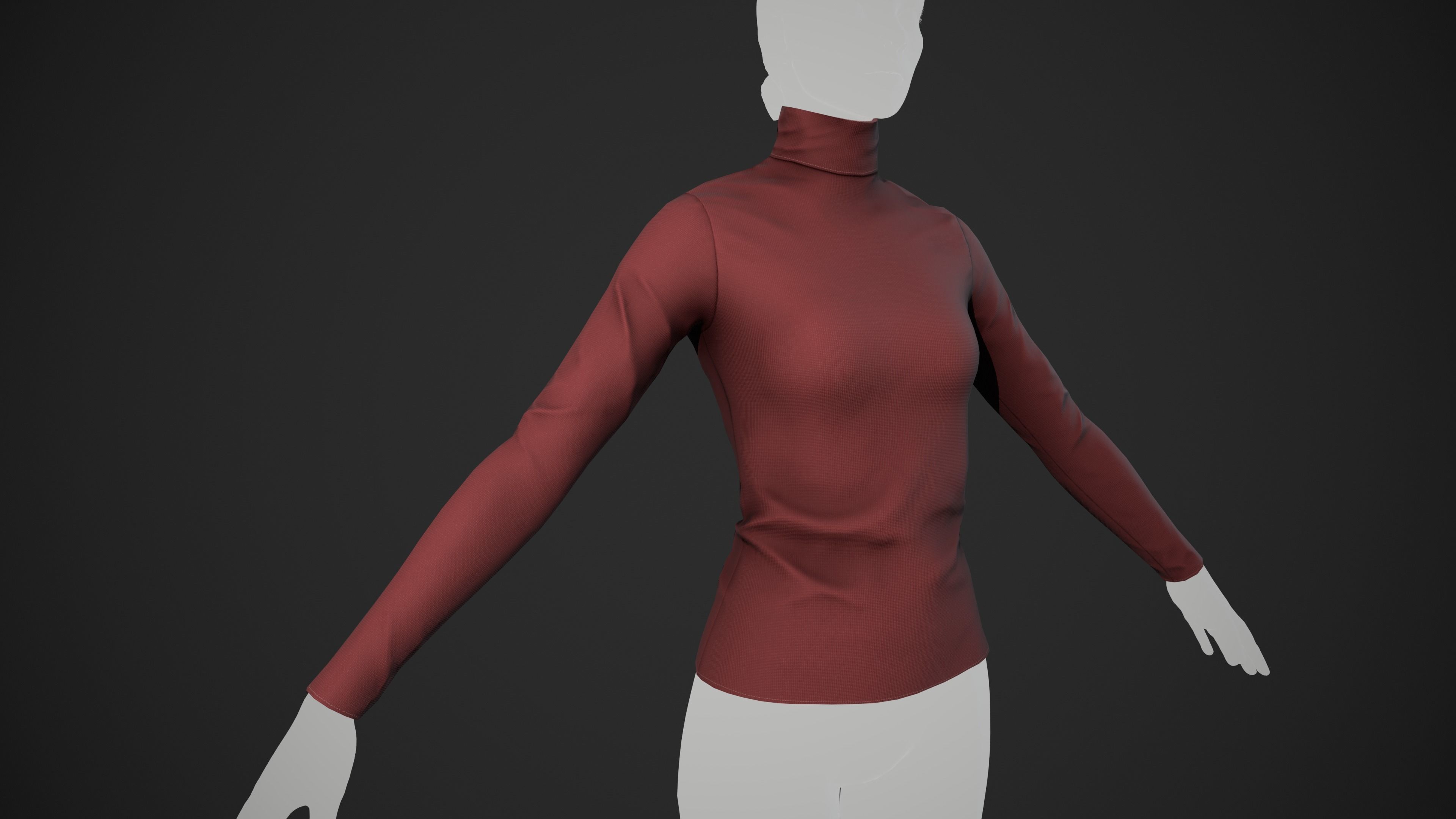 Red Turtle Neck Pull Top  Low-poly 3D model_6