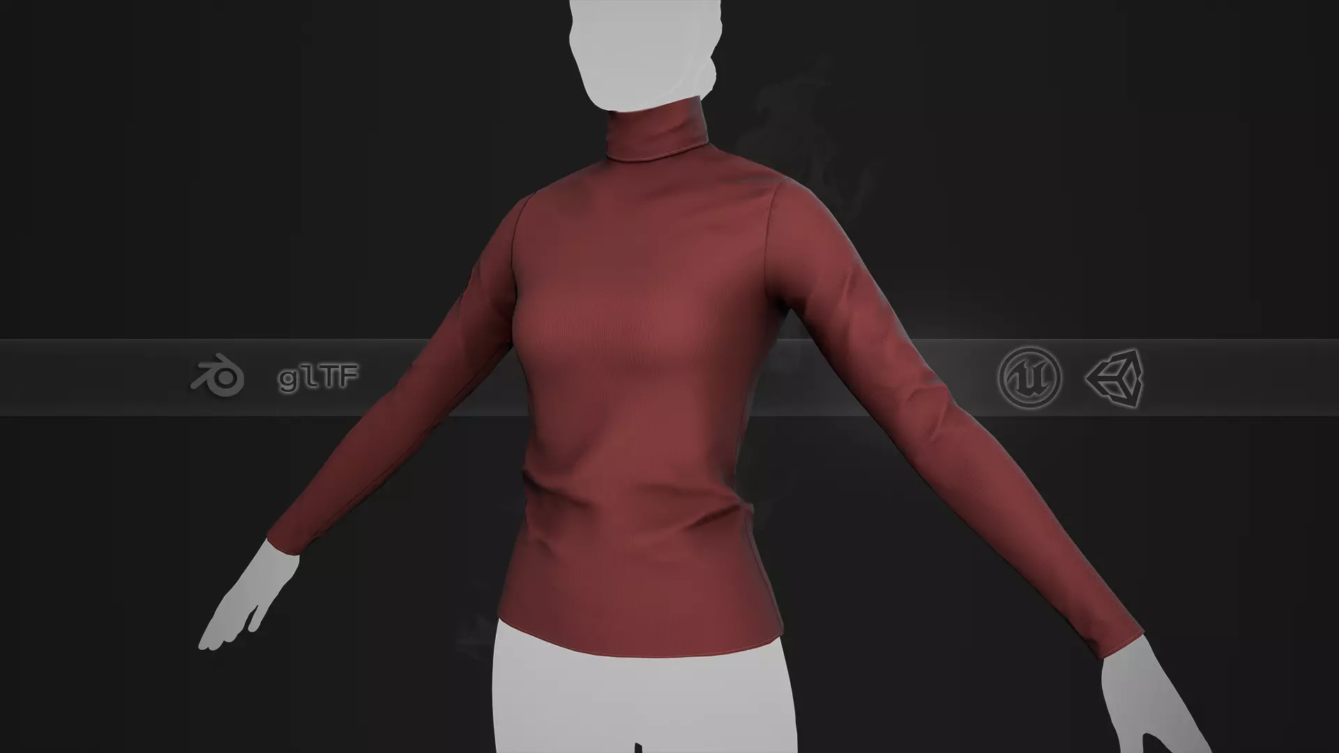 Red Turtle Neck Pull Top  Low-poly 3D model_0