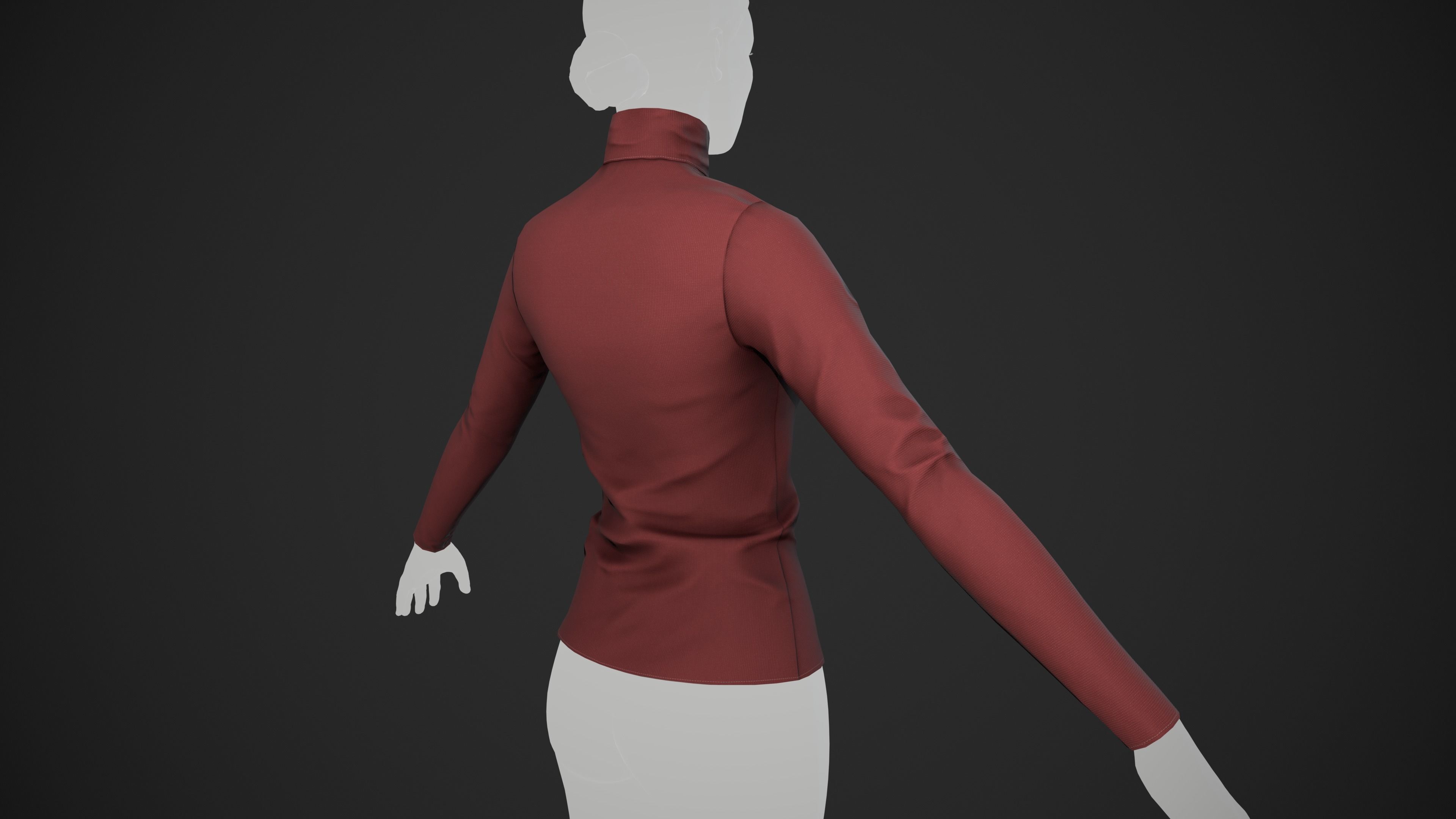 Red Turtle Neck Pull Top  Low-poly 3D model_3