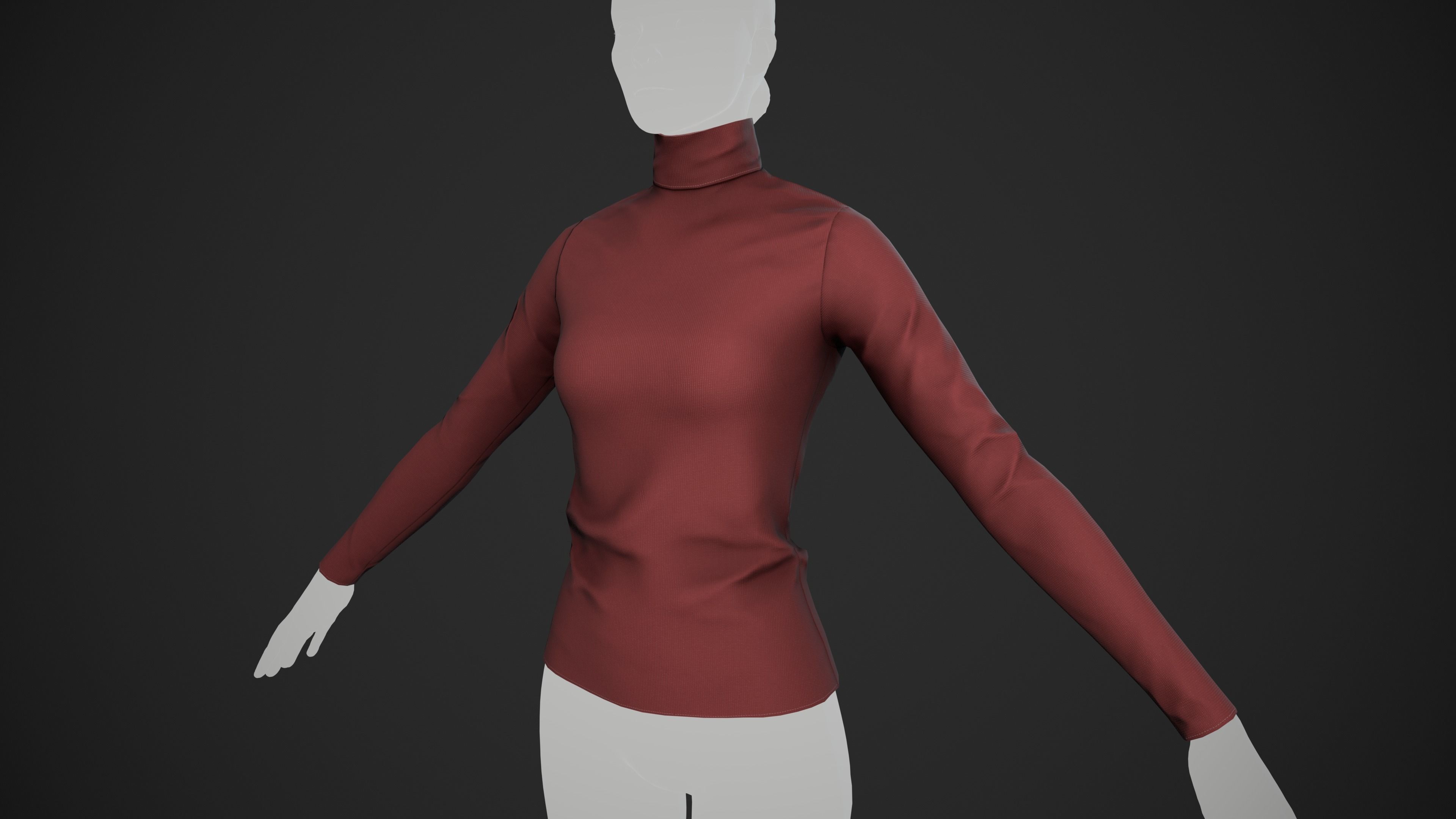 Red Turtle Neck Pull Top  Low-poly 3D model_4