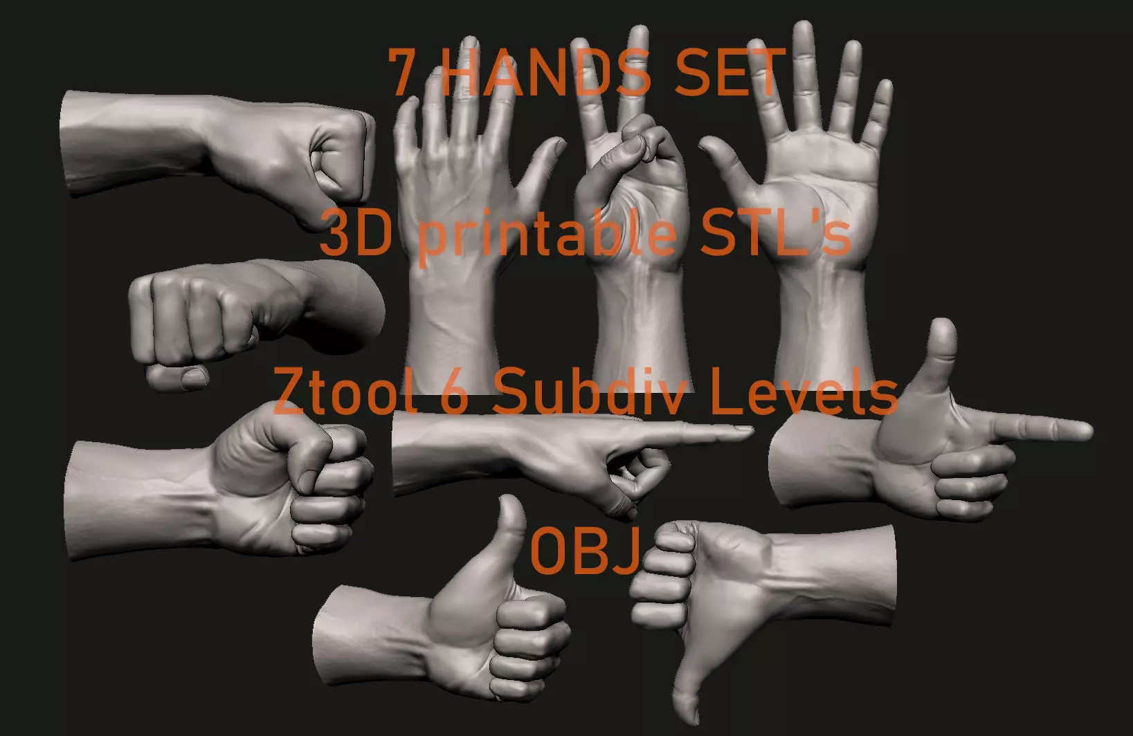 Hand 7 poses 3D Printable 3D model_0