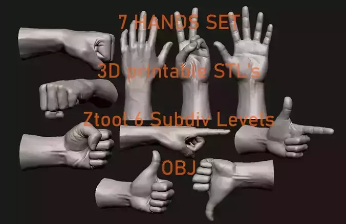 Hand 7 poses 3D Printable 3D model