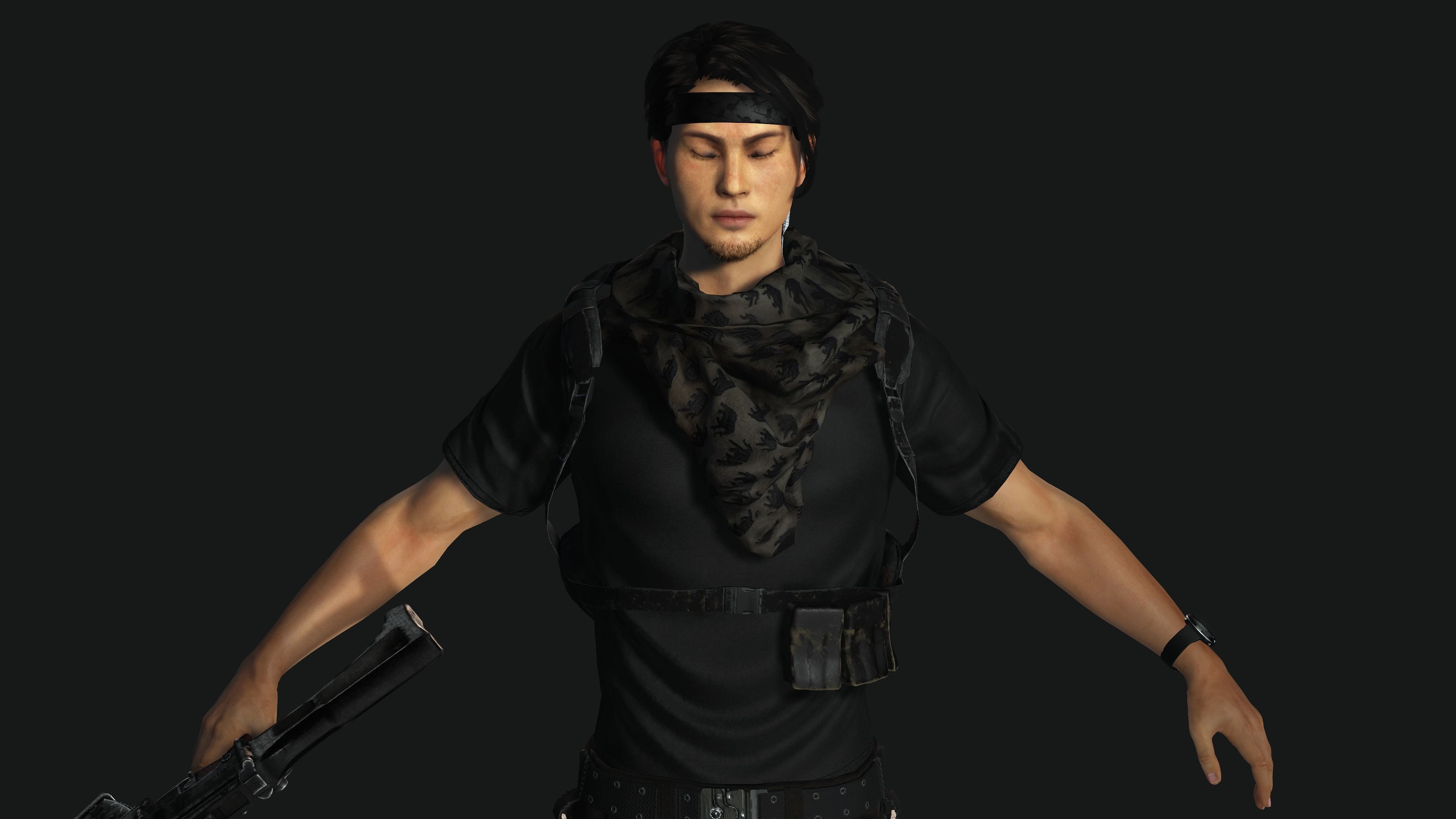 AAA 3D JAPANESE SURVIVAL  SNIPER-REALISTIC GAME READY CHARACTER Low-poly 3D model_16