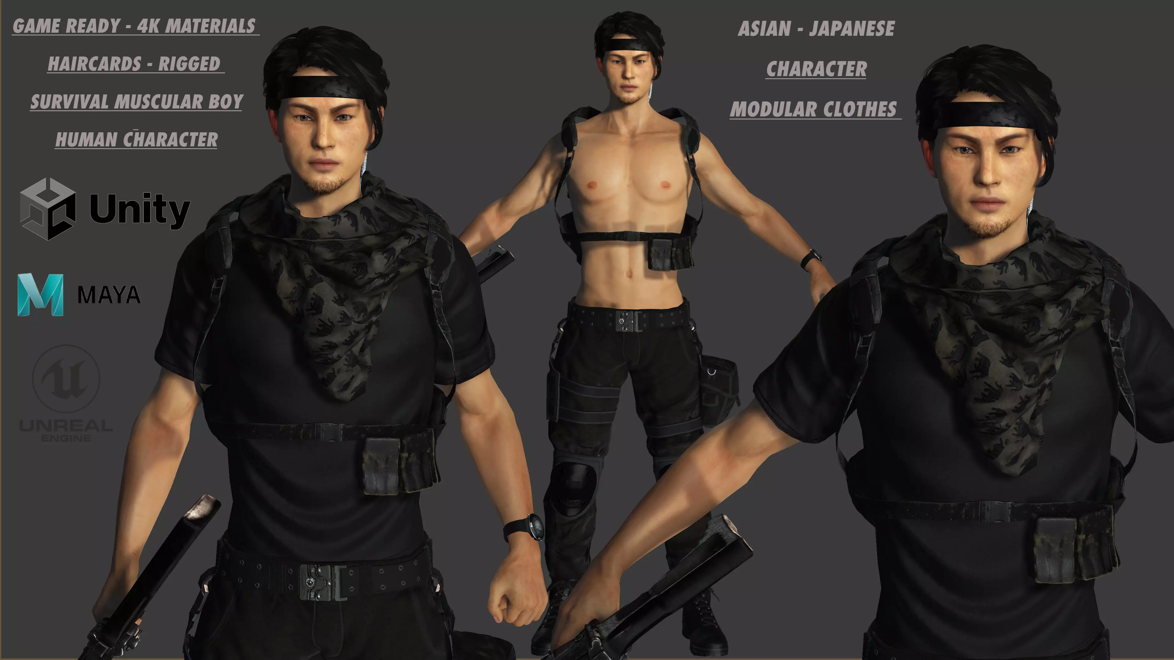 AAA 3D JAPANESE SURVIVAL  SNIPER-REALISTIC GAME READY CHARACTER Low-poly 3D model_0