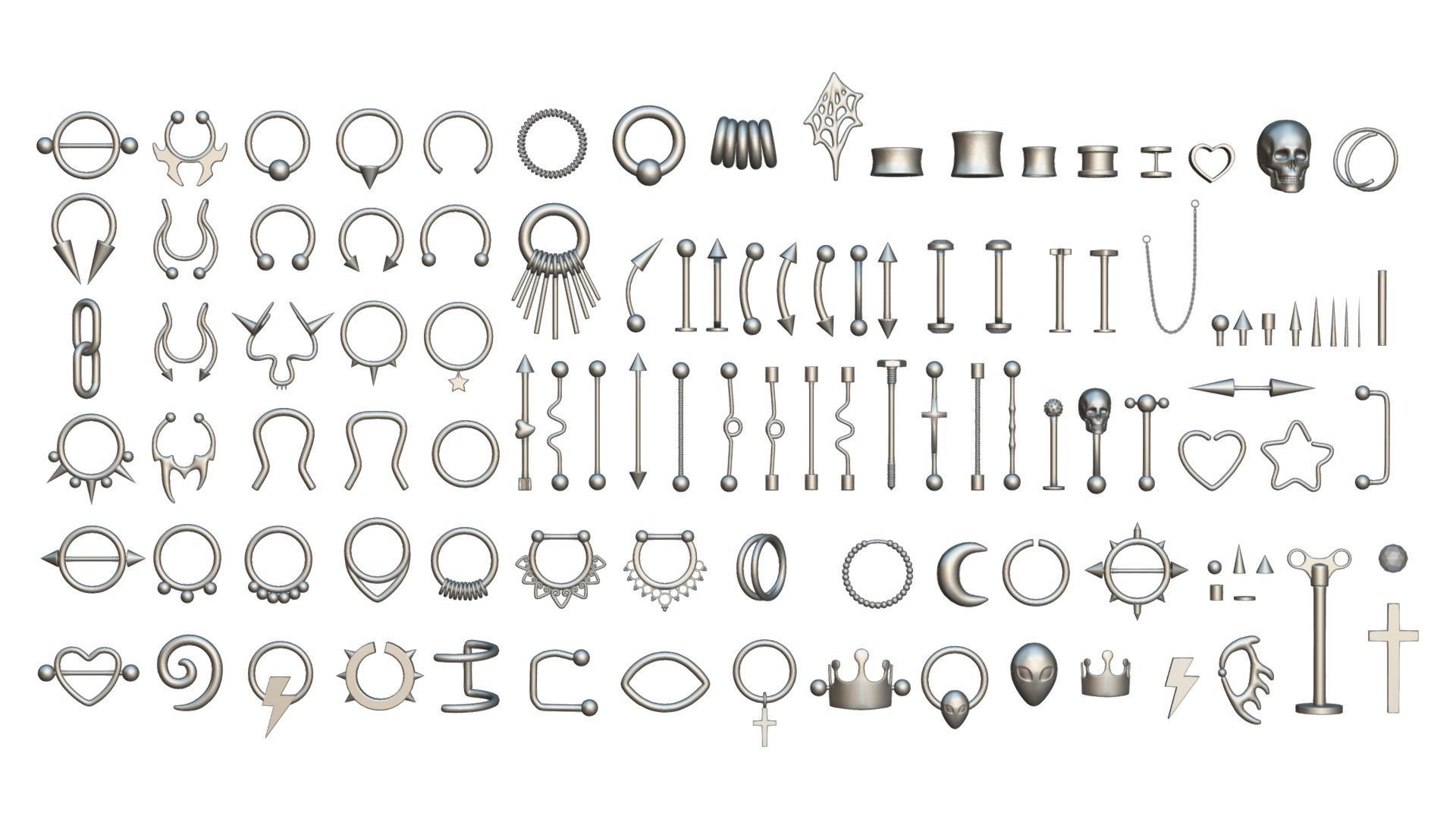Piercing Mega Pack - 100 Pieces in 1 Low-poly 3D model_1