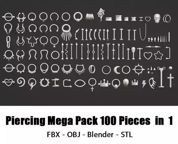 Piercing Mega Pack - 100 Pieces in 1 Low-poly 3D model