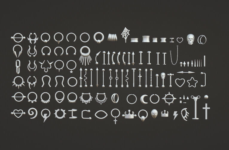 Piercing Mega Pack - 100 Pieces in 1 Low-poly 3D model_4
