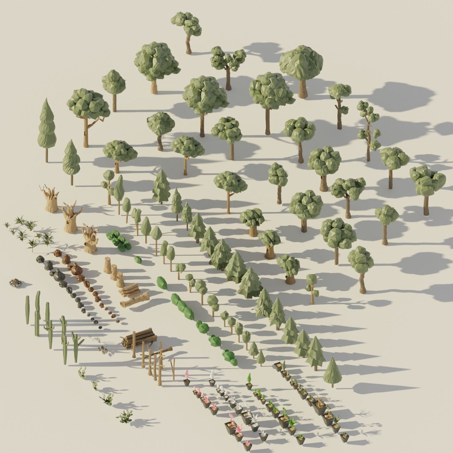 Low Poly Nature Trees  Low-poly 3D model_1