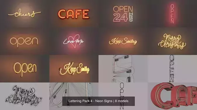 Lettering Pack 4 - Neon Signs 3D Model Collection