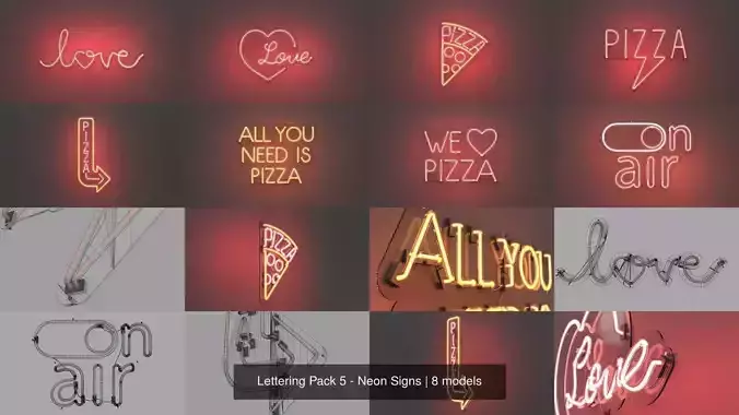 Lettering Pack 5 - Neon Signs 3D Model Collection