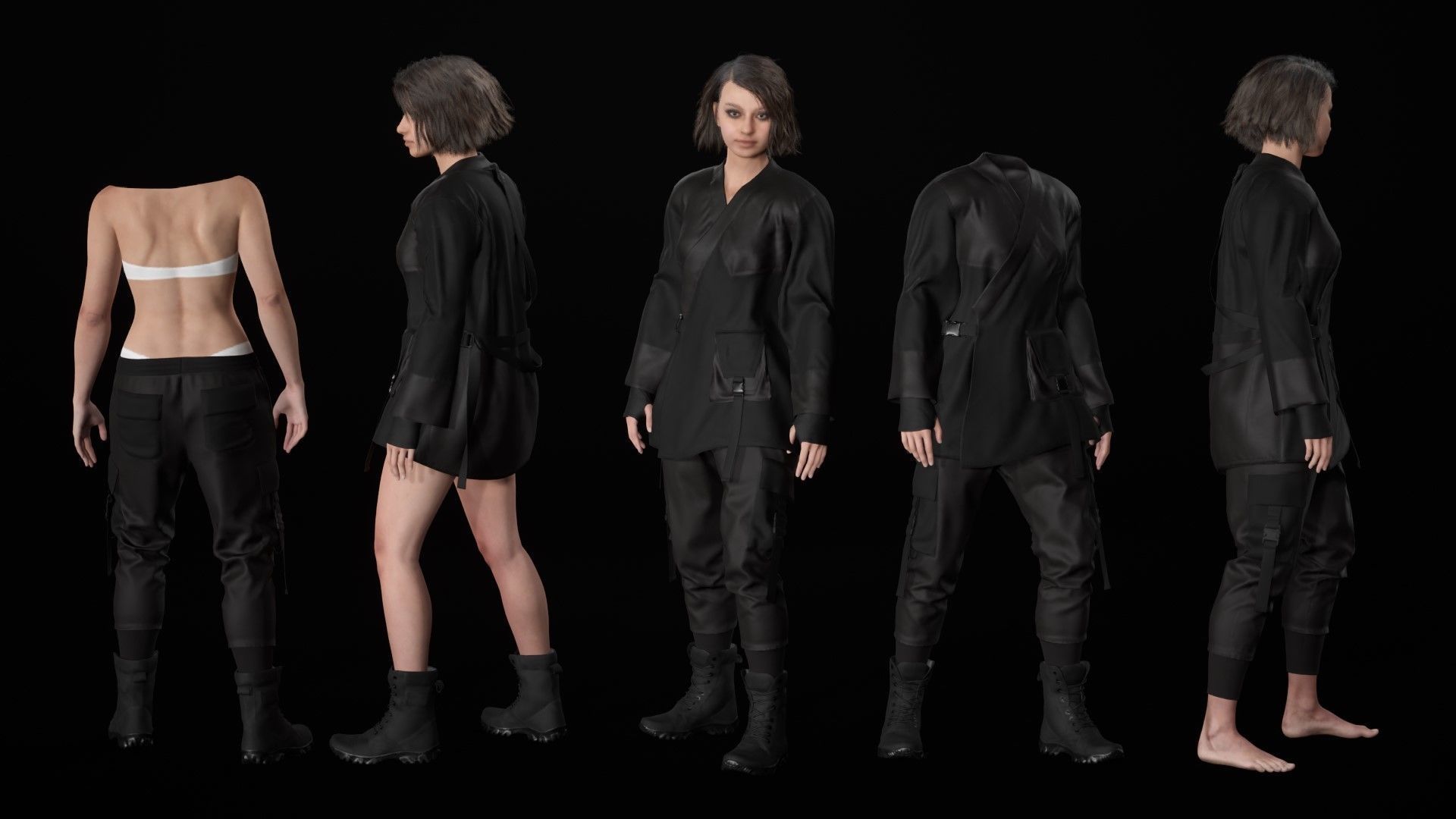 Woman - Military Outfit 6 - Modular - Rigged Low-poly 3D model_19