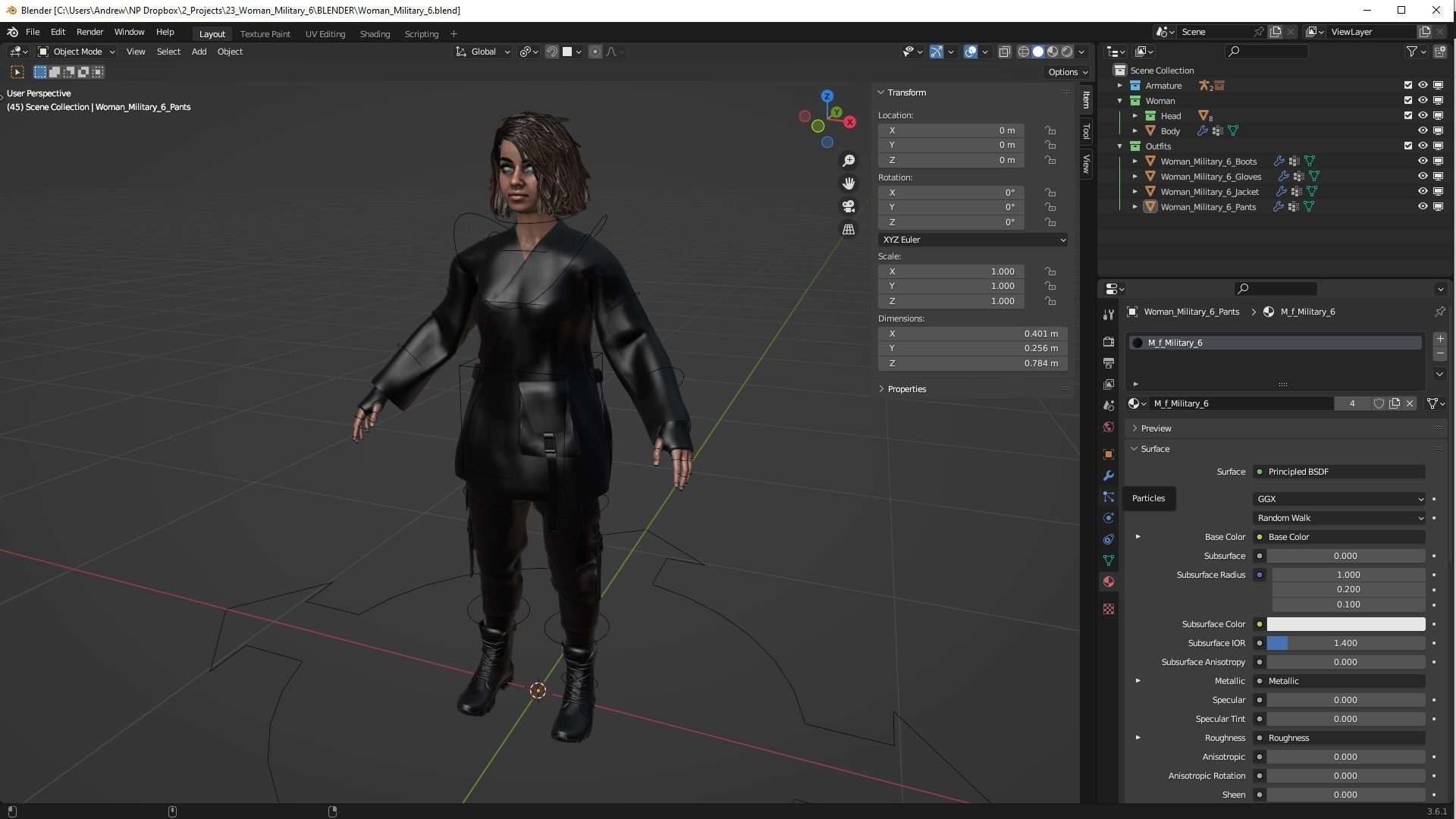Woman - Military Outfit 6 - Modular - Rigged Low-poly 3D model_7