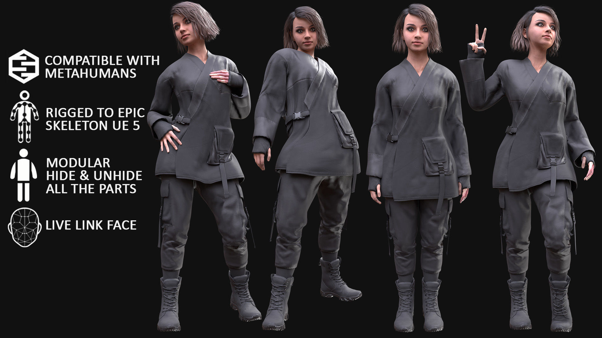 Woman - Military Outfit 6 - Modular - Rigged Low-poly 3D model_3
