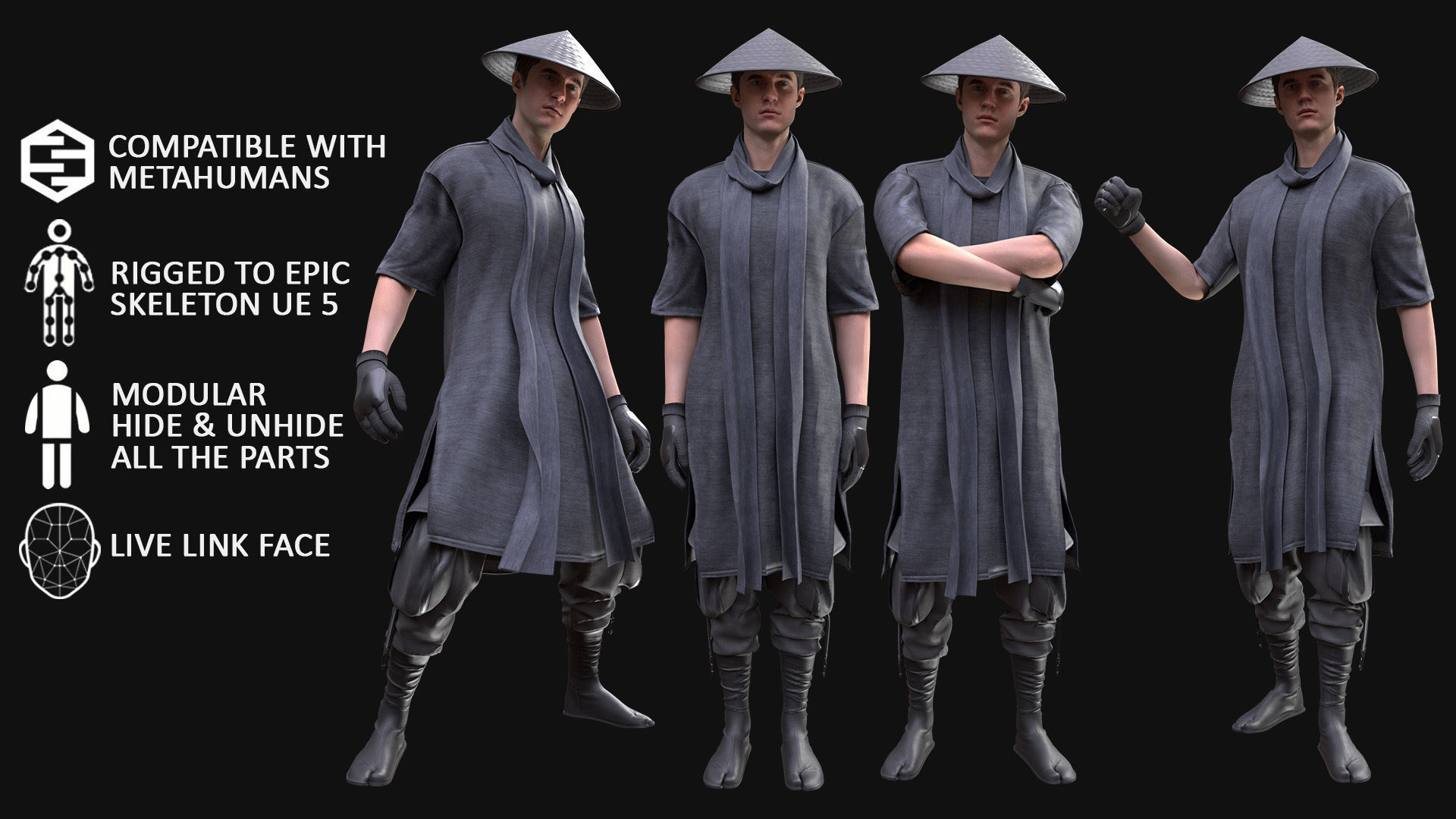 Man Warrior - Modular - Rigged Low-poly 3D model_3