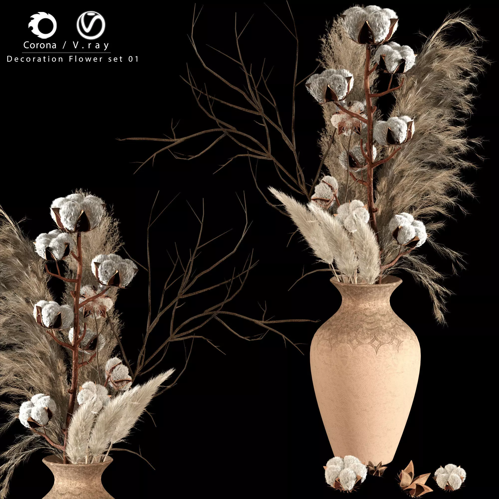 Decoration flower set 01 3D model_0