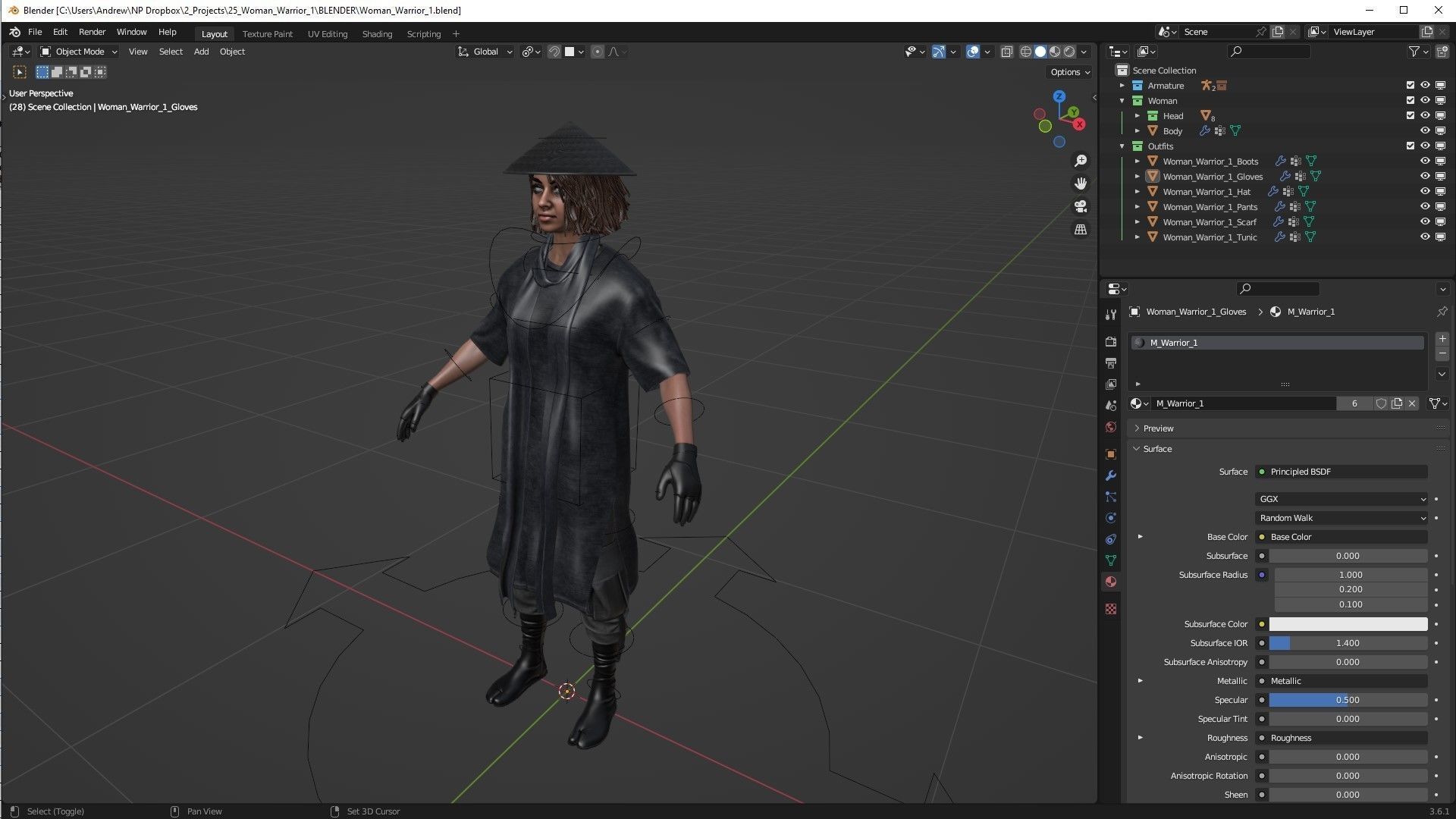 Woman - Warrior Outfit 1 - Modular - Rigged Low-poly 3D model_7