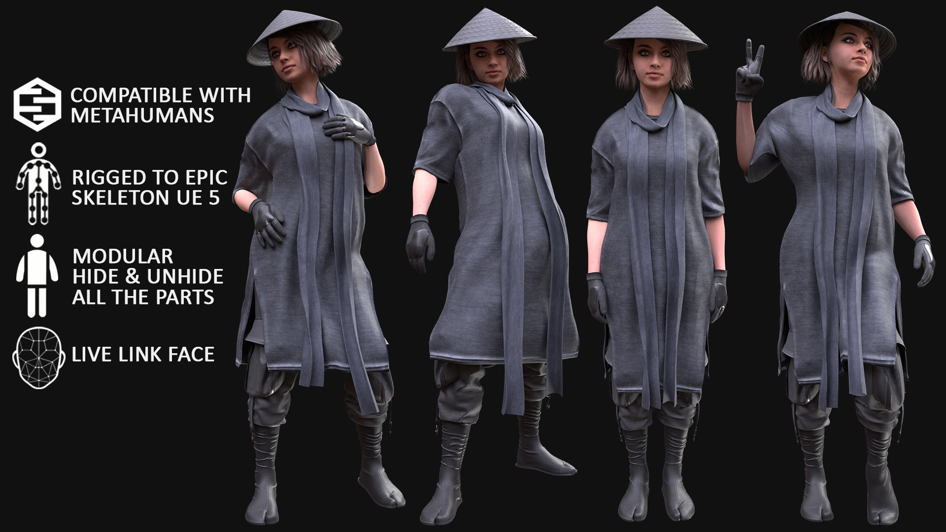 Woman - Warrior Outfit 1 - Modular - Rigged Low-poly 3D model_3