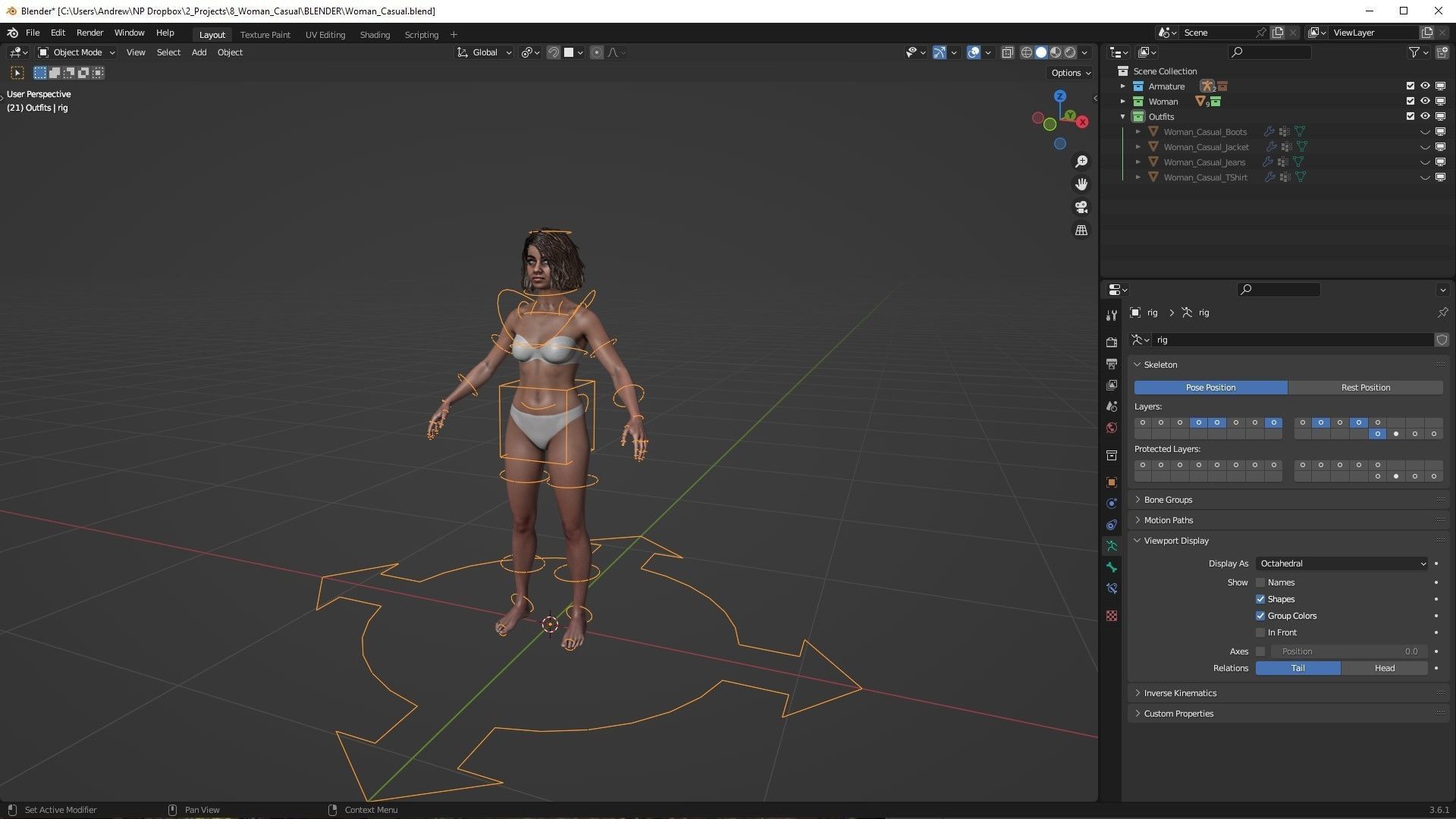 Woman - Warrior Outfit 1 - Modular - Rigged Low-poly 3D model_8