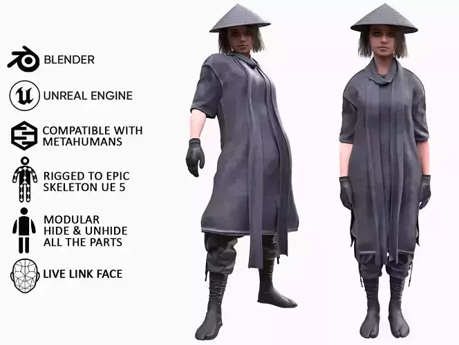 Woman - Warrior Outfit 1 - Modular - Rigged Low-poly 3D model
