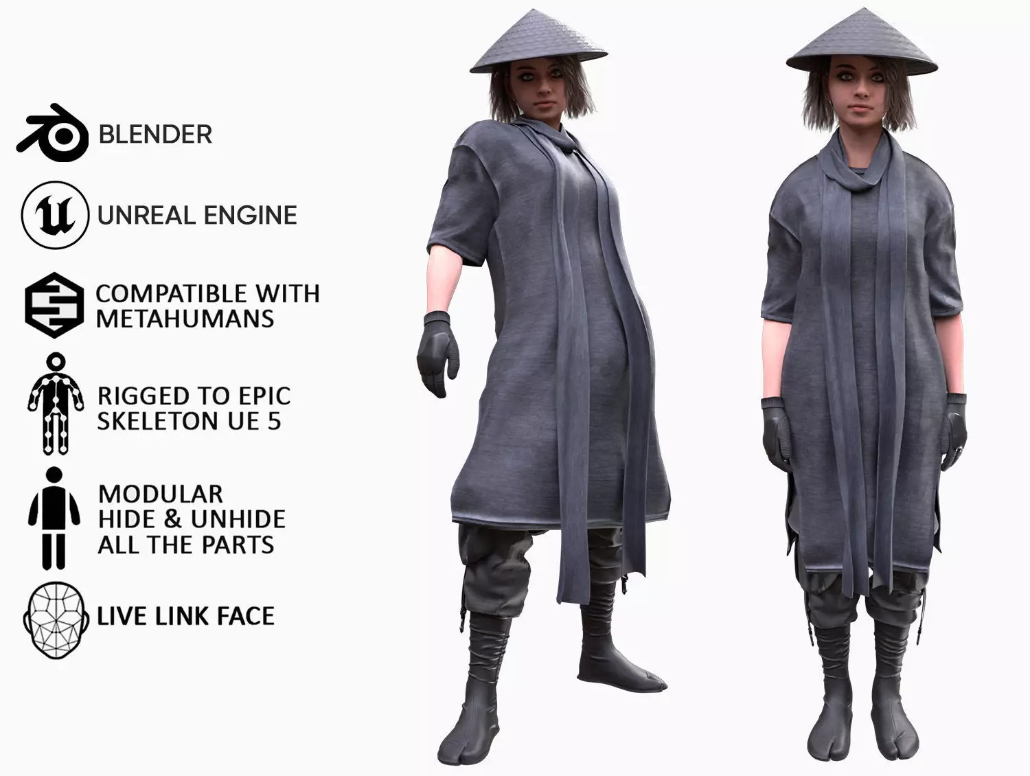 Woman - Warrior Outfit 1 - Modular - Rigged Low-poly 3D model_0