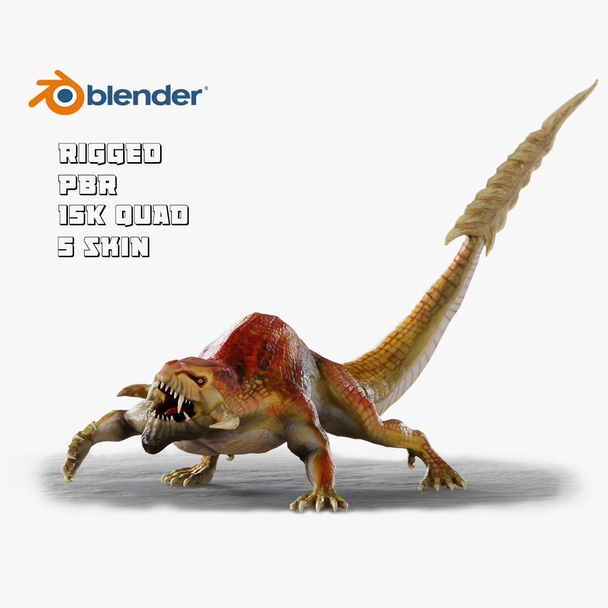 Earth dragon model - reptile monster rigged creature for Blender Low-poly 3D model_2