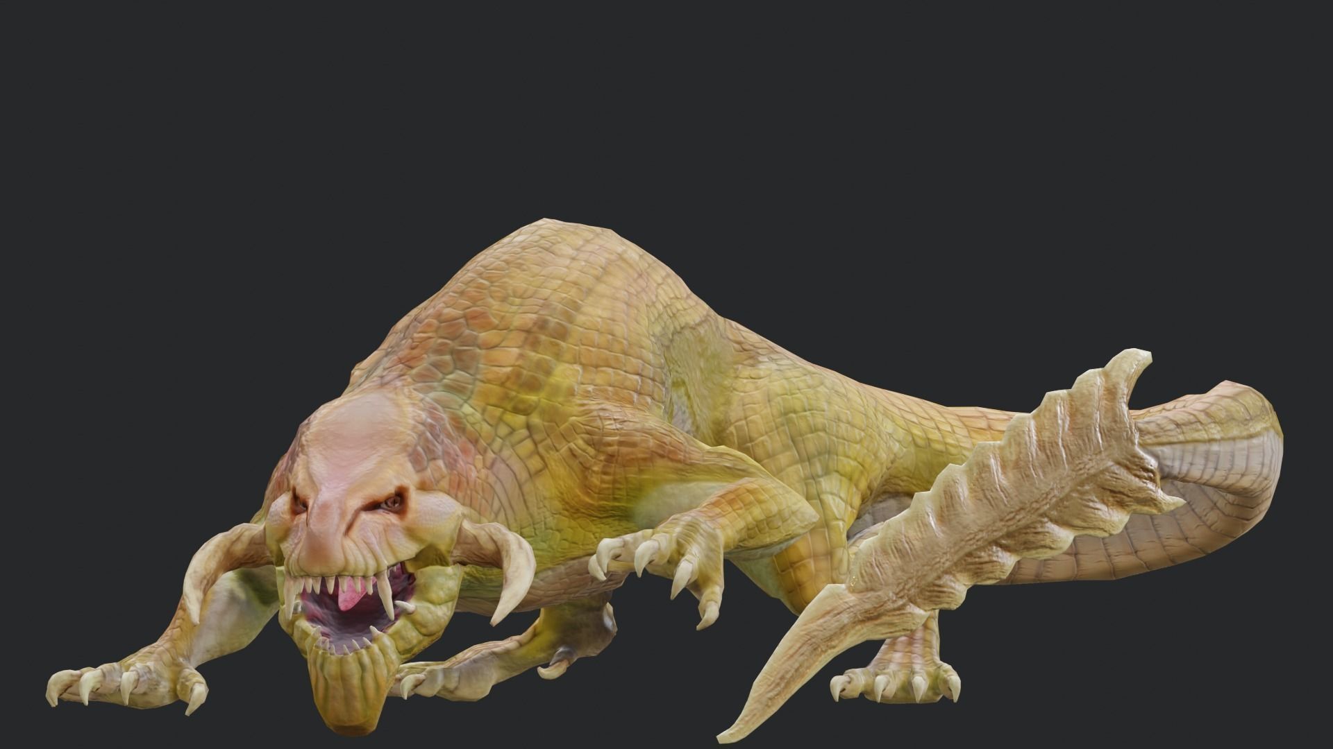 Earth dragon model - reptile monster rigged creature for Blender Low-poly 3D model_3