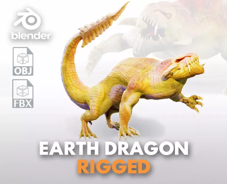 Earth dragon model - reptile monster rigged creature for Blender Low-poly 3D model_0