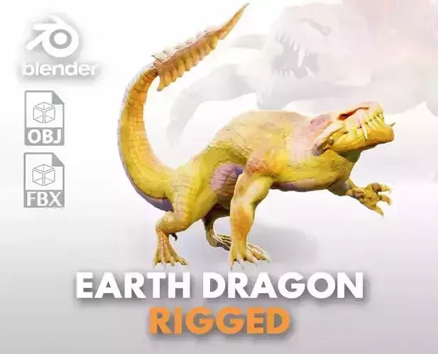 Earth dragon model - reptile monster rigged creature for Blender Low-poly 3D model