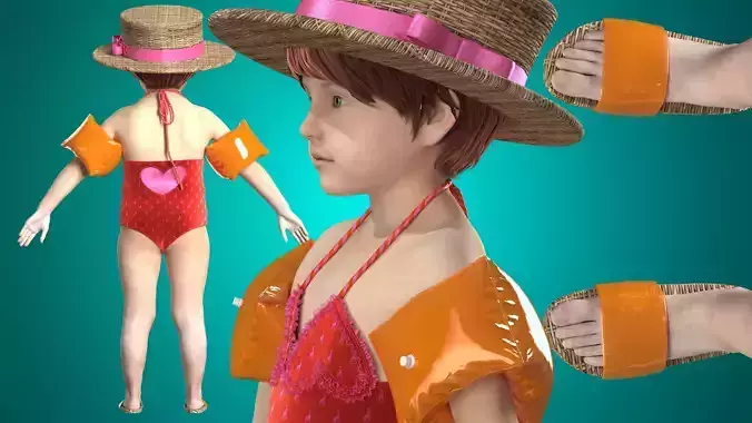 Toddlers Swimwear and Accessories Fitted to CLO3D Body Mesh 3D model