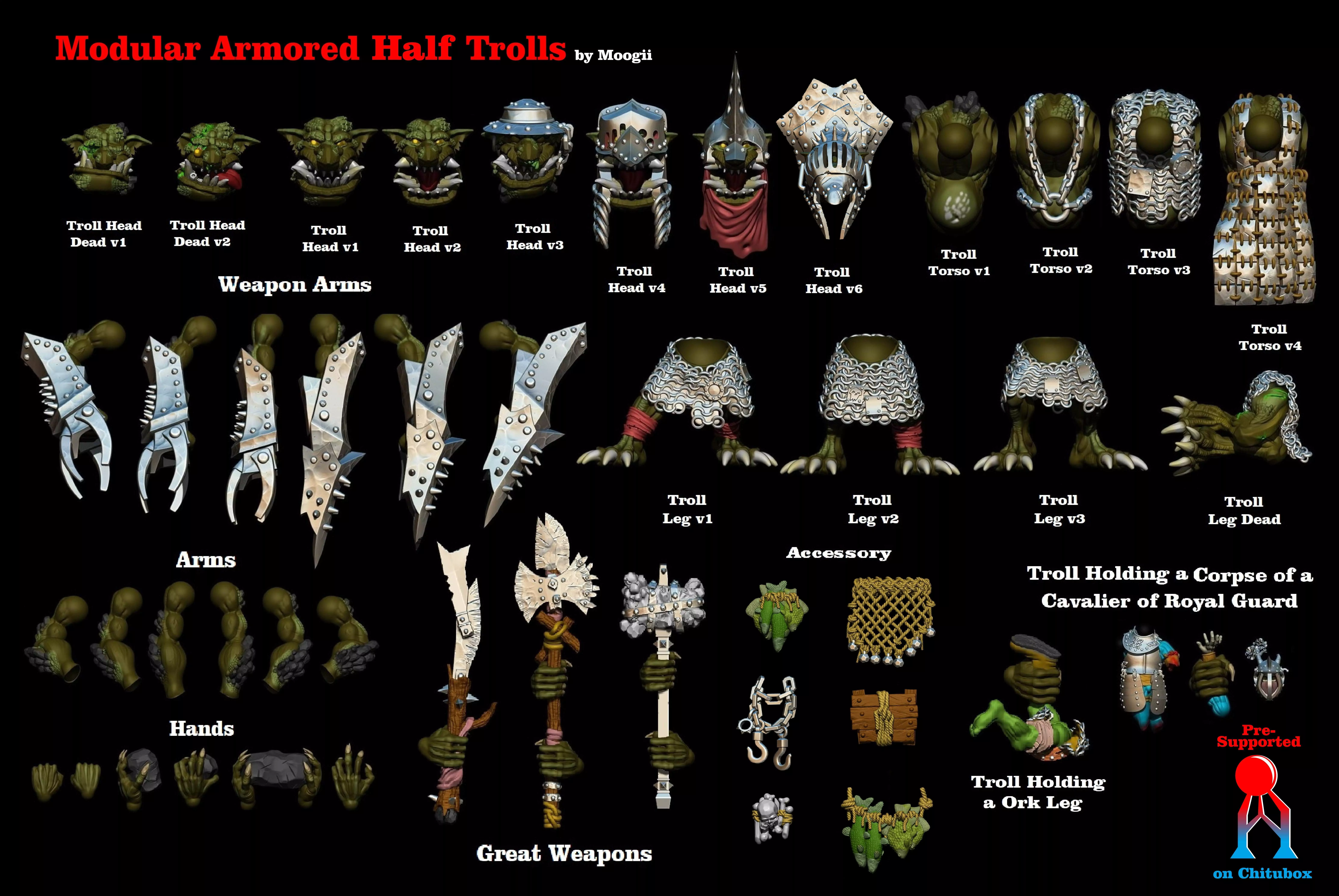Modular Armored Half Trolls 3D print model_0