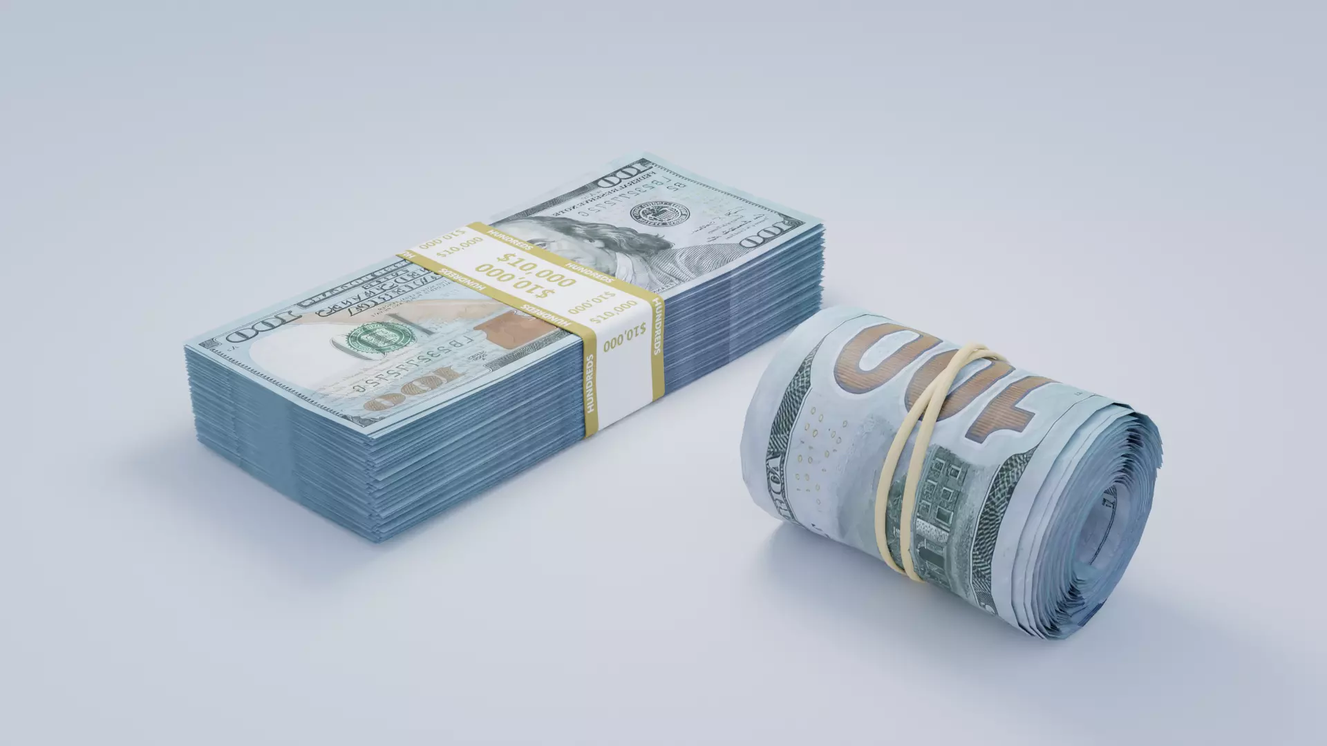 Money Stack and Roll 3D model_0