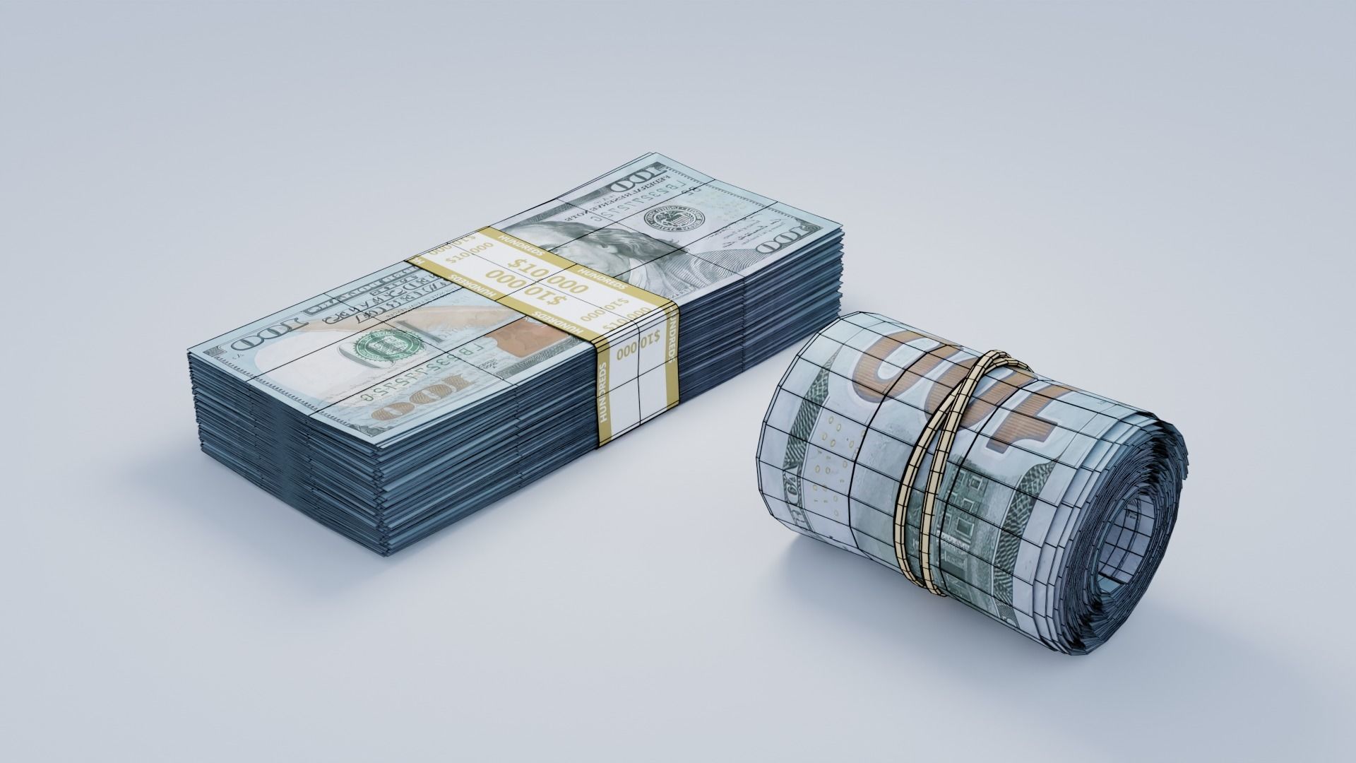 Money Stack and Roll 3D model_1