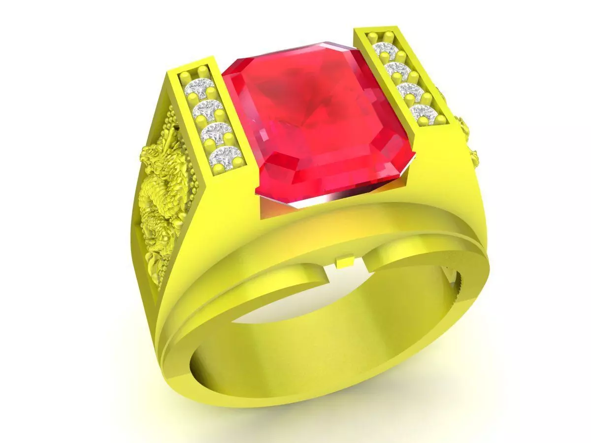 Luxury Rectangular Gemstone Men Ring Jewelry 3D Model 4877 3D print model