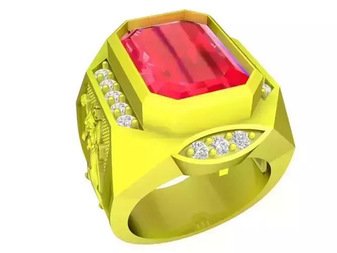 korean lucky diamond emeral lion men ring 4878