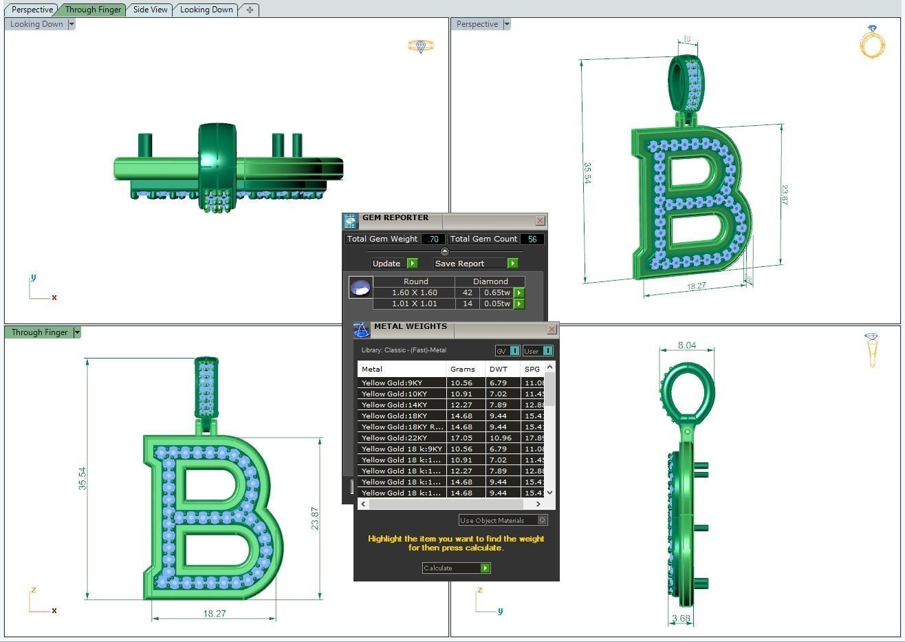Alphabet Diamond pendant B 3D print model_1