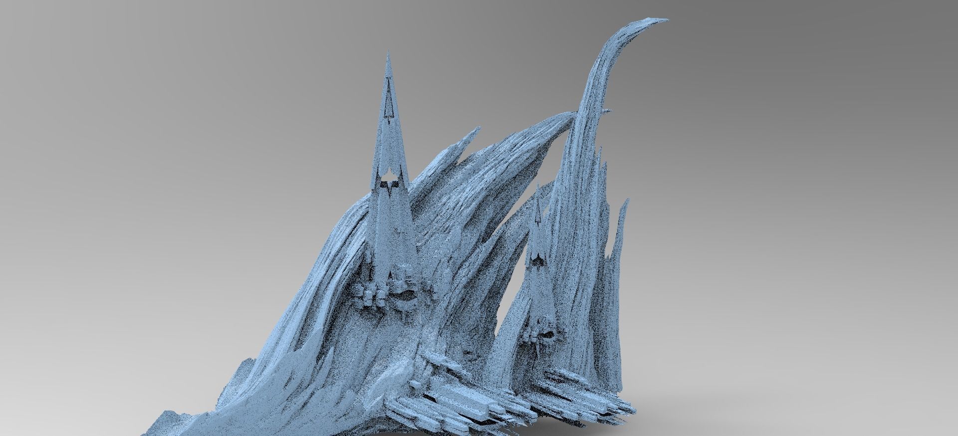 Sci fi Alien Cliff bridge Spikes 3D model_2