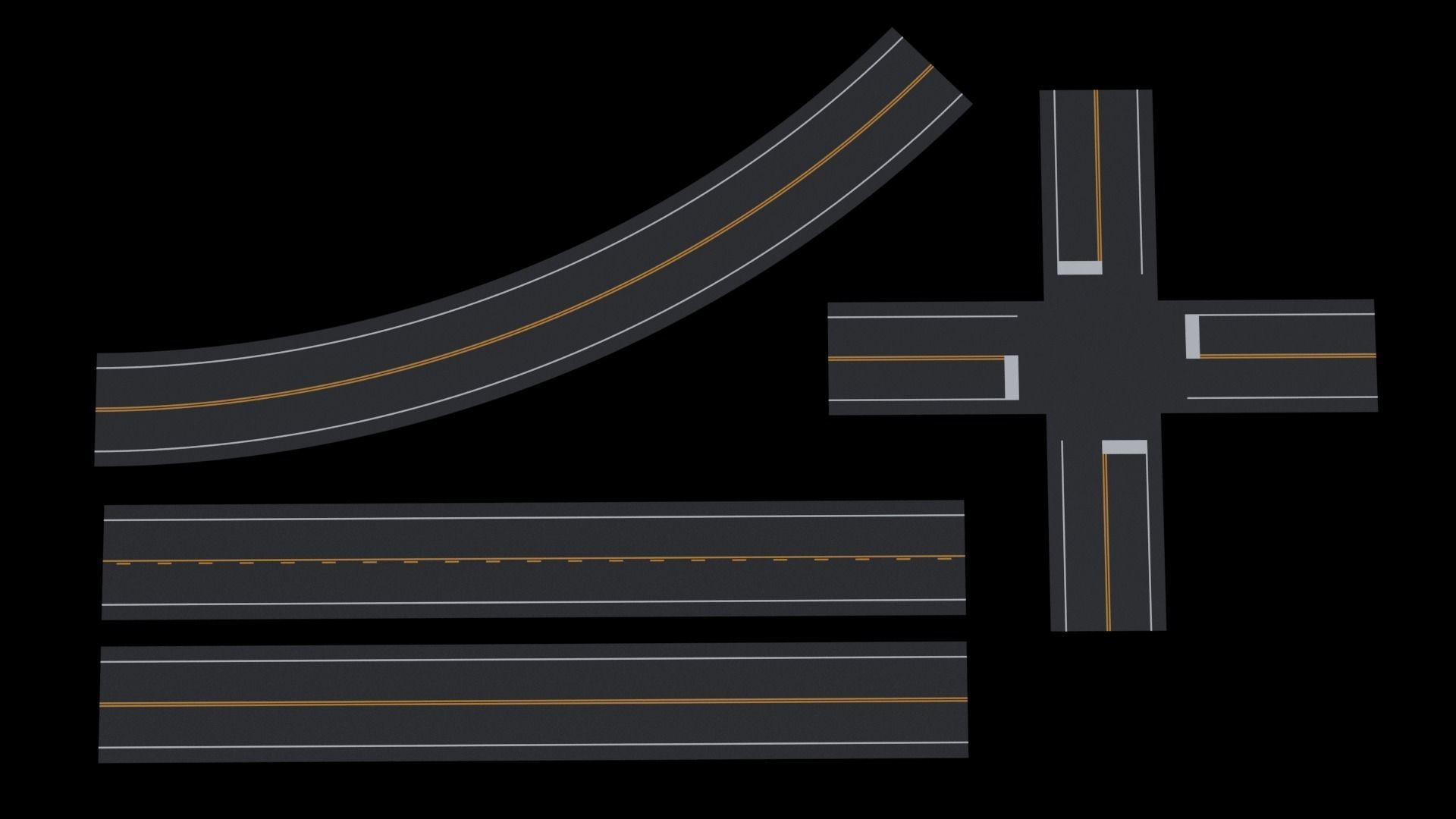 Kitbash Streets Intersections and Signs Low-poly 3D model_9