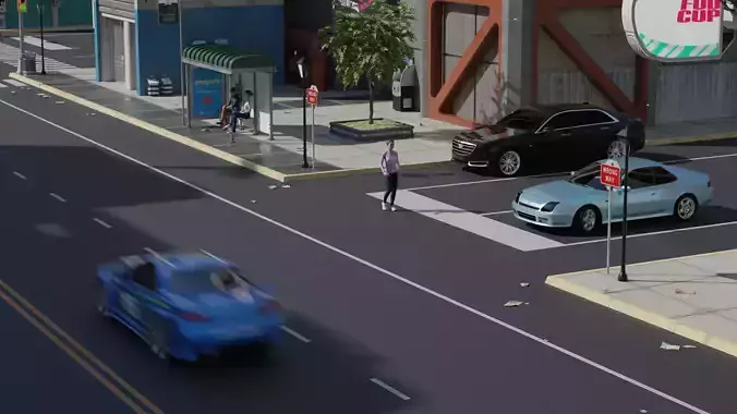 Kitbash Streets Intersections and Signs Low-poly 3D model