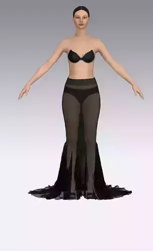 skirt vual black fish tail asymetric skirt long look