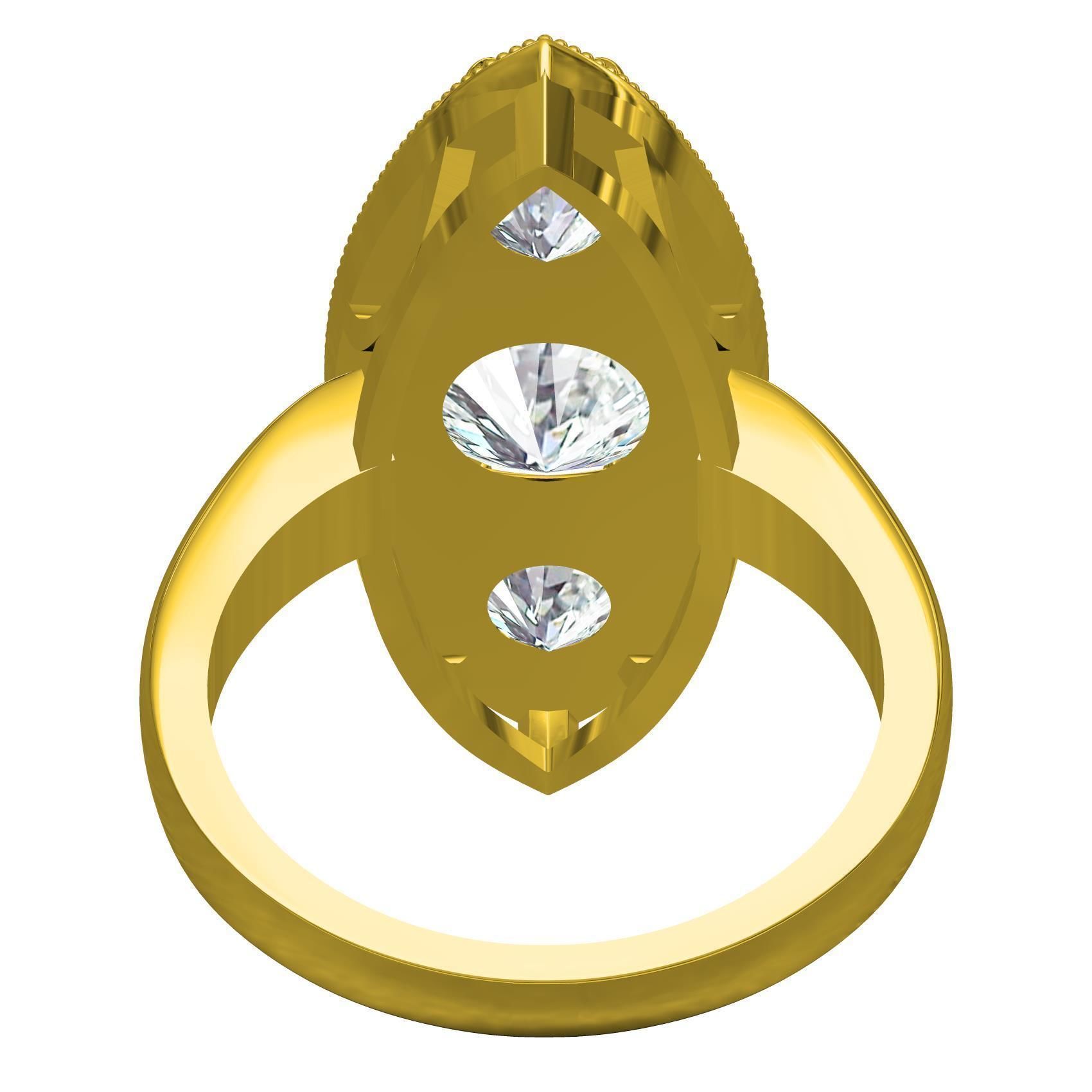 Marquise Shape Three Round Diamond Solitaire Ring 3D print model_6