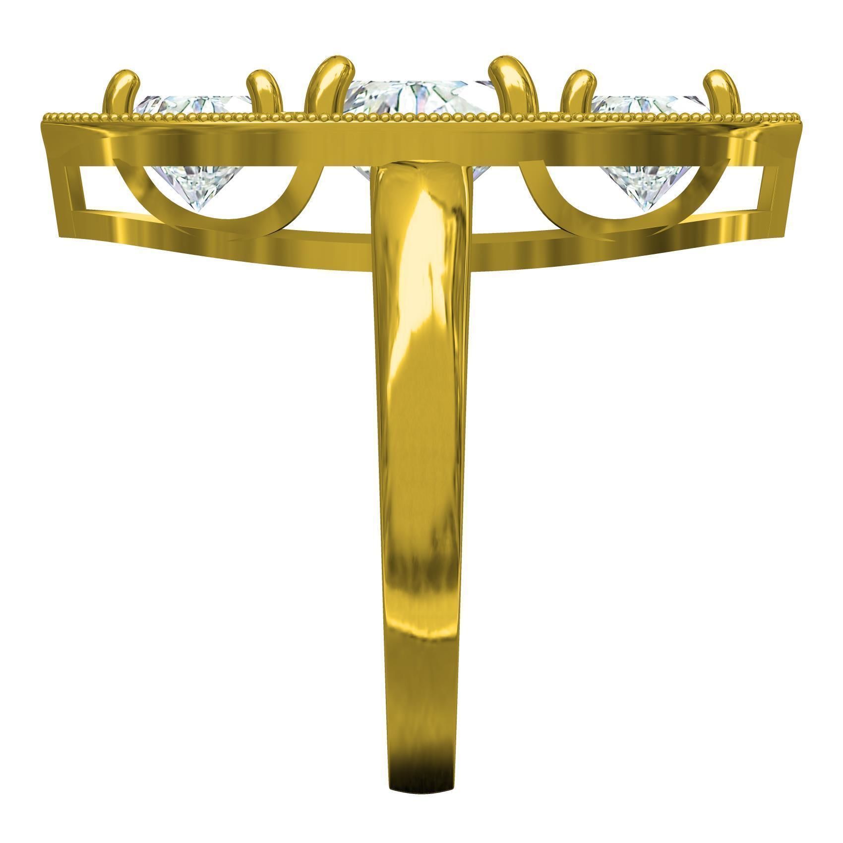 Marquise Shape Three Round Diamond Solitaire Ring 3D print model_5