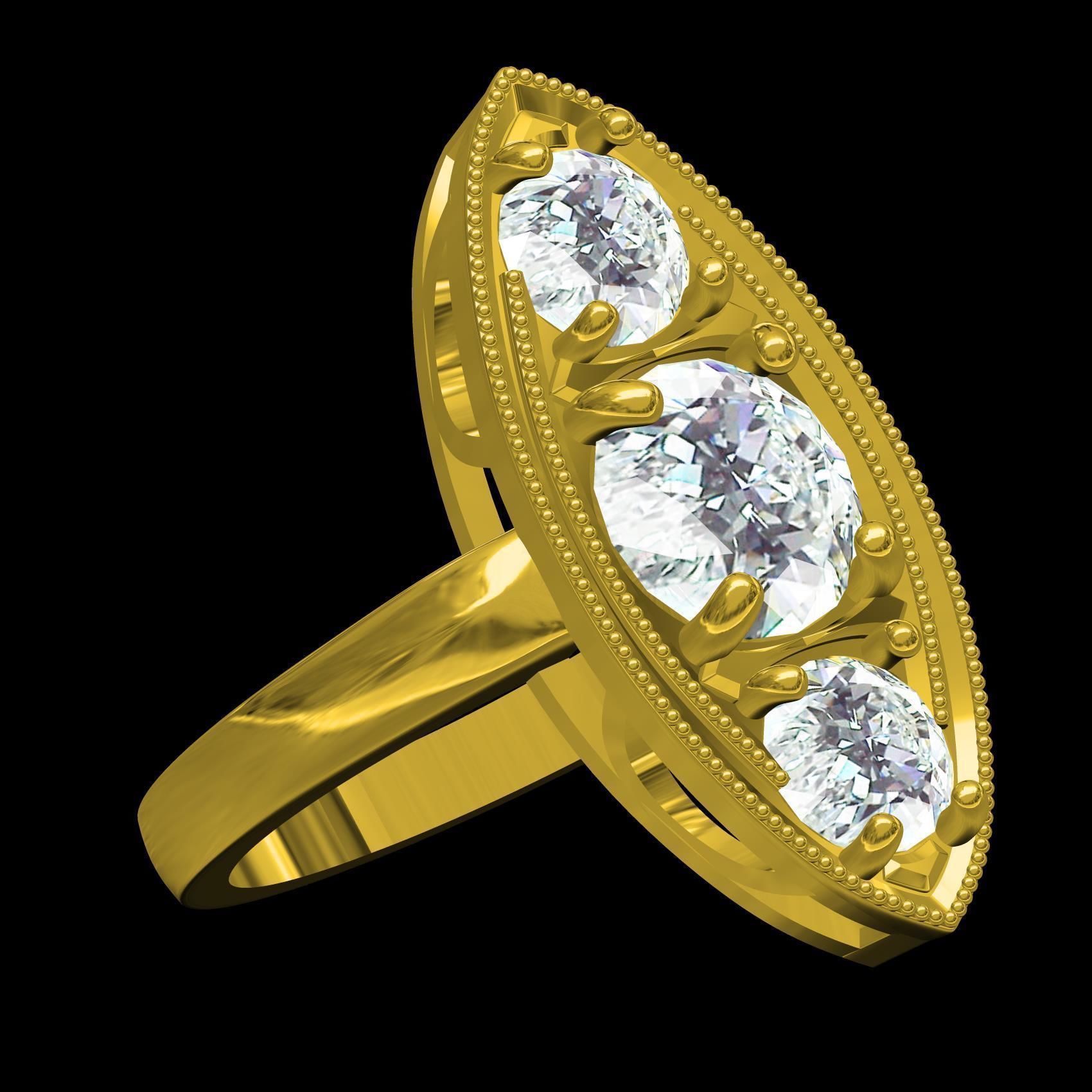 Marquise Shape Three Round Diamond Solitaire Ring 3D print model_11