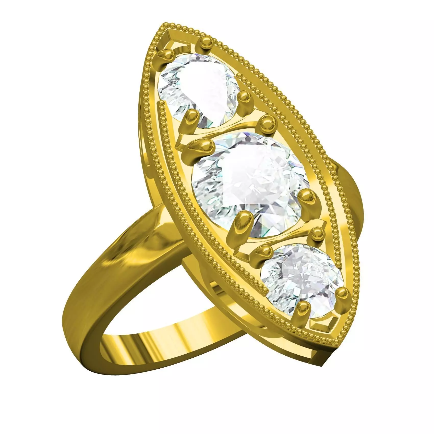 Marquise Shape Three Round Diamond Solitaire Ring 3D print model_0
