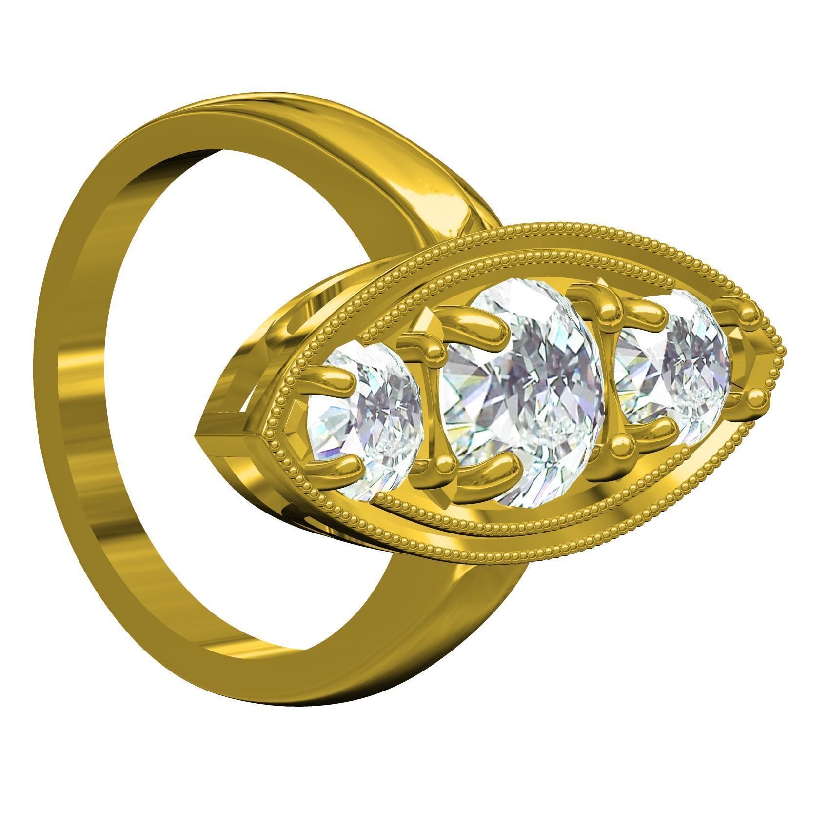 Marquise Shape Three Round Diamond Solitaire Ring 3D print model_7