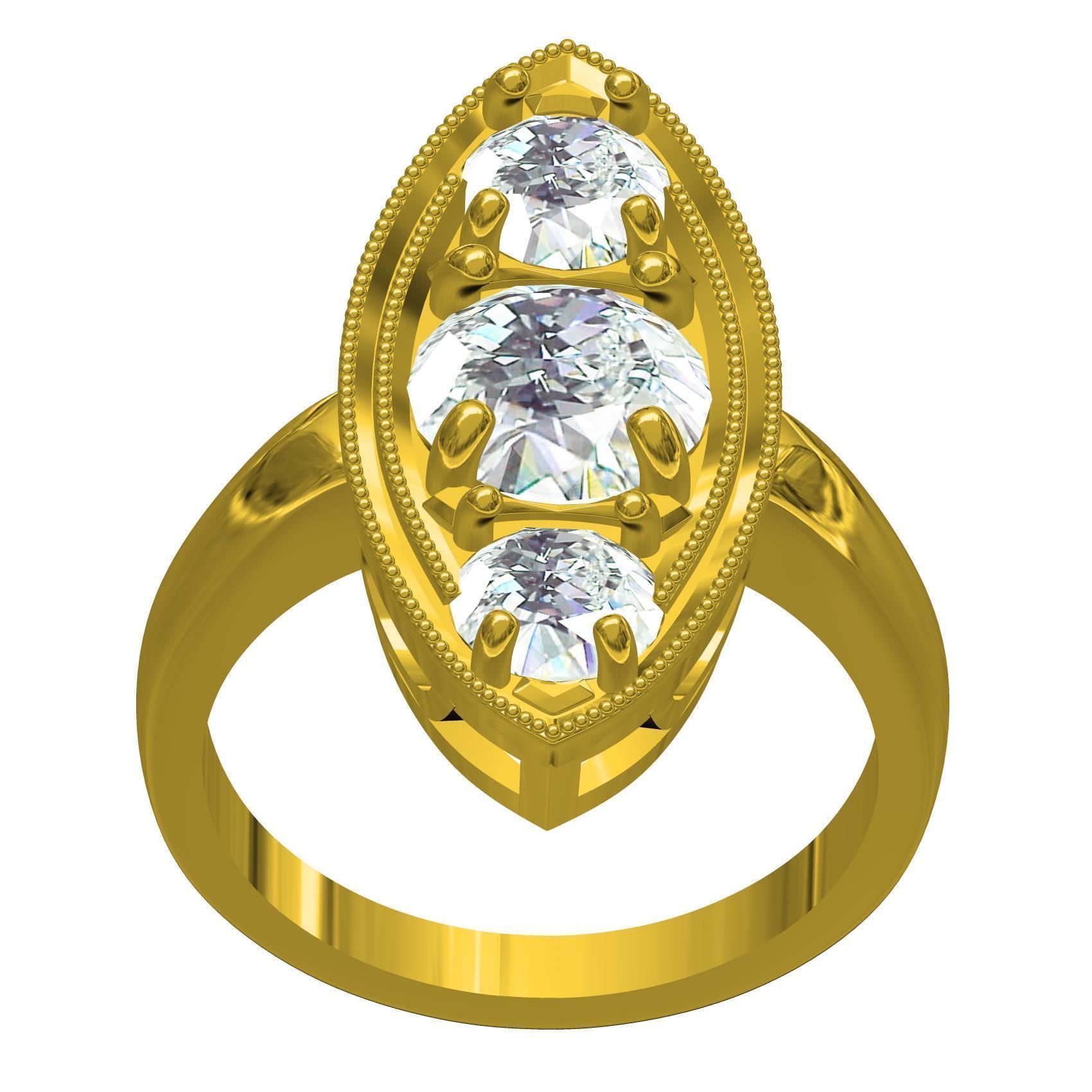 Marquise Shape Three Round Diamond Solitaire Ring 3D print model_2