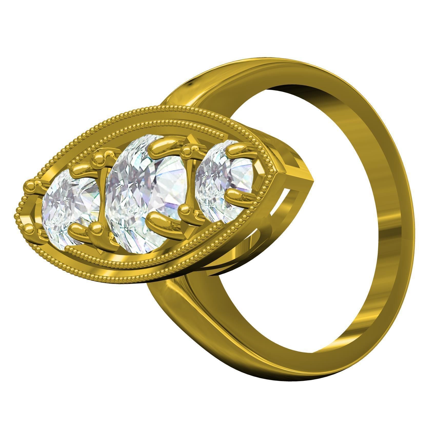 Marquise Shape Three Round Diamond Solitaire Ring 3D print model_3