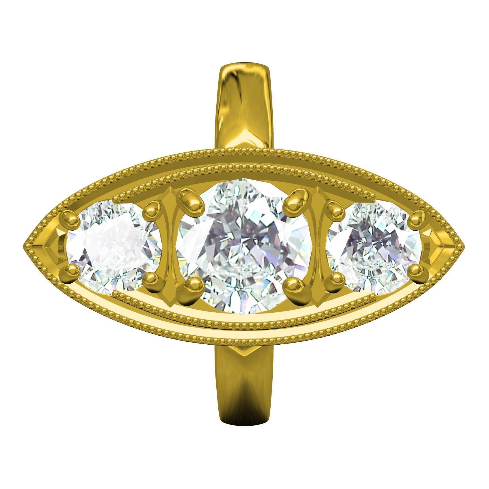 Marquise Shape Three Round Diamond Solitaire Ring 3D print model_8